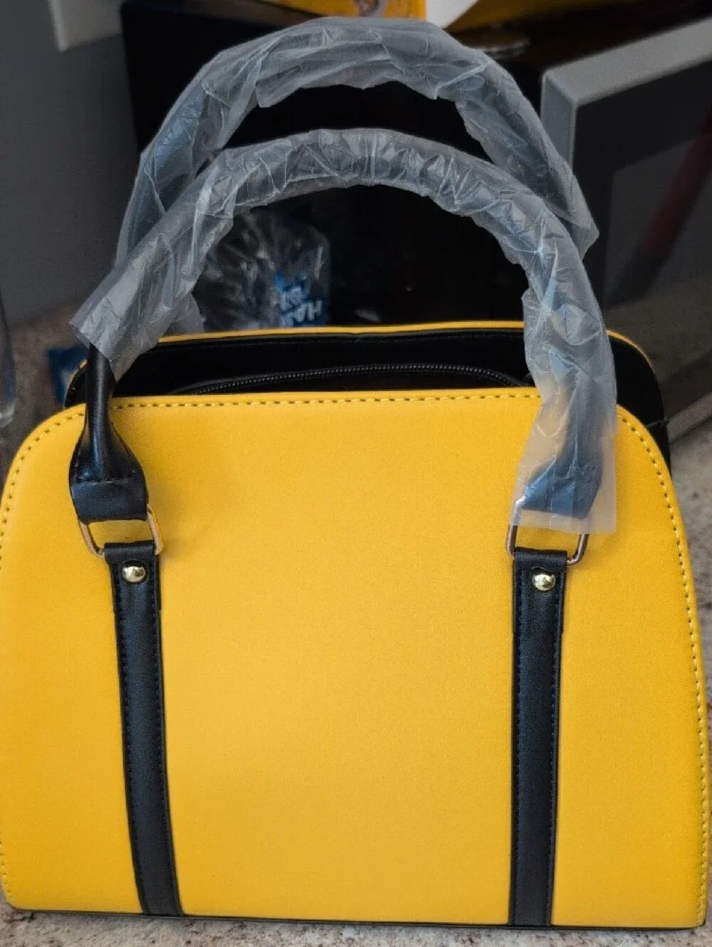 Yellow and Black Bow Accent Satchel Handbag